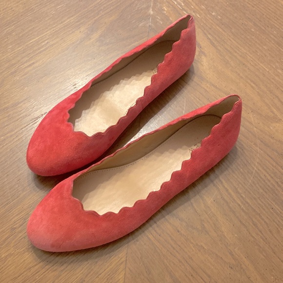 J. Crew scalloped suede flats size 9.5 in dark poppy